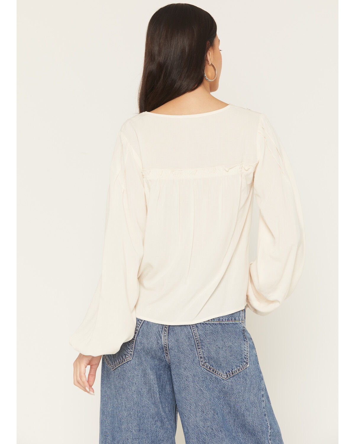 Image #4 - Eyeshadow Women's Long Sleeve Embroidered Peasant Top, Ivory, hi-res