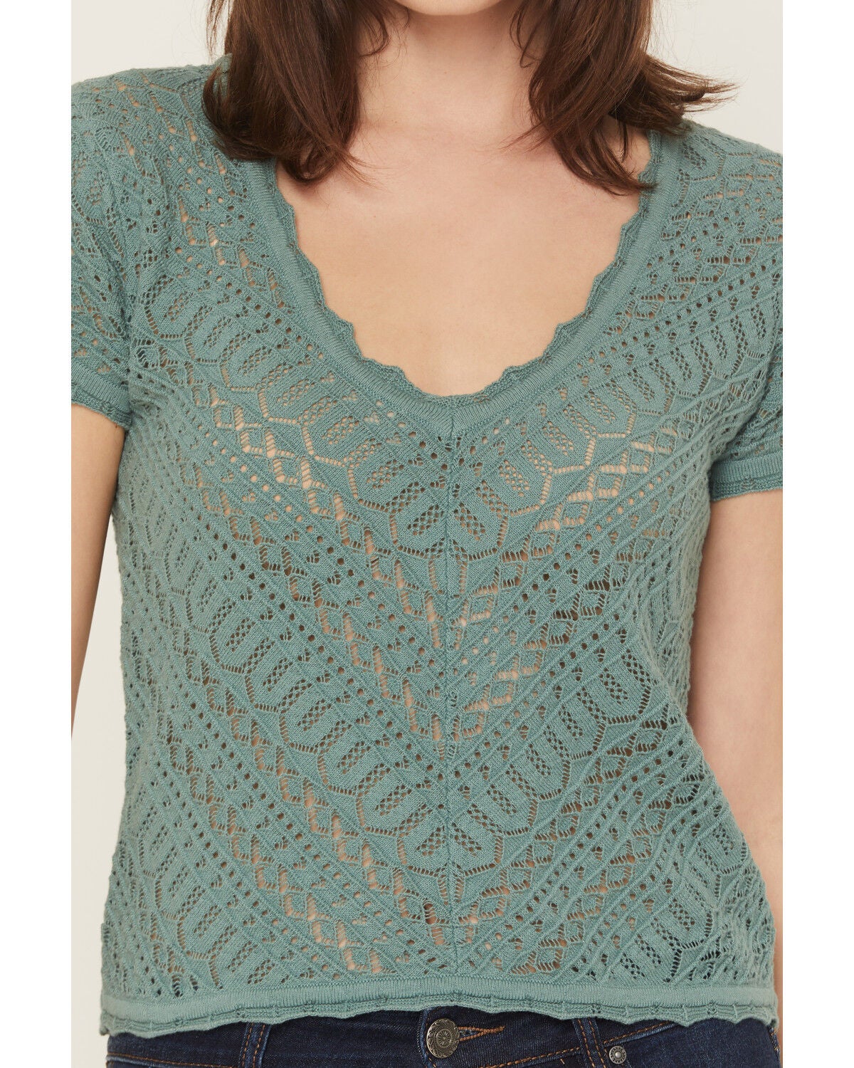 Image #3 - Shyanne Women's Short Sleeve Knit Sweater, Aqua, hi-res