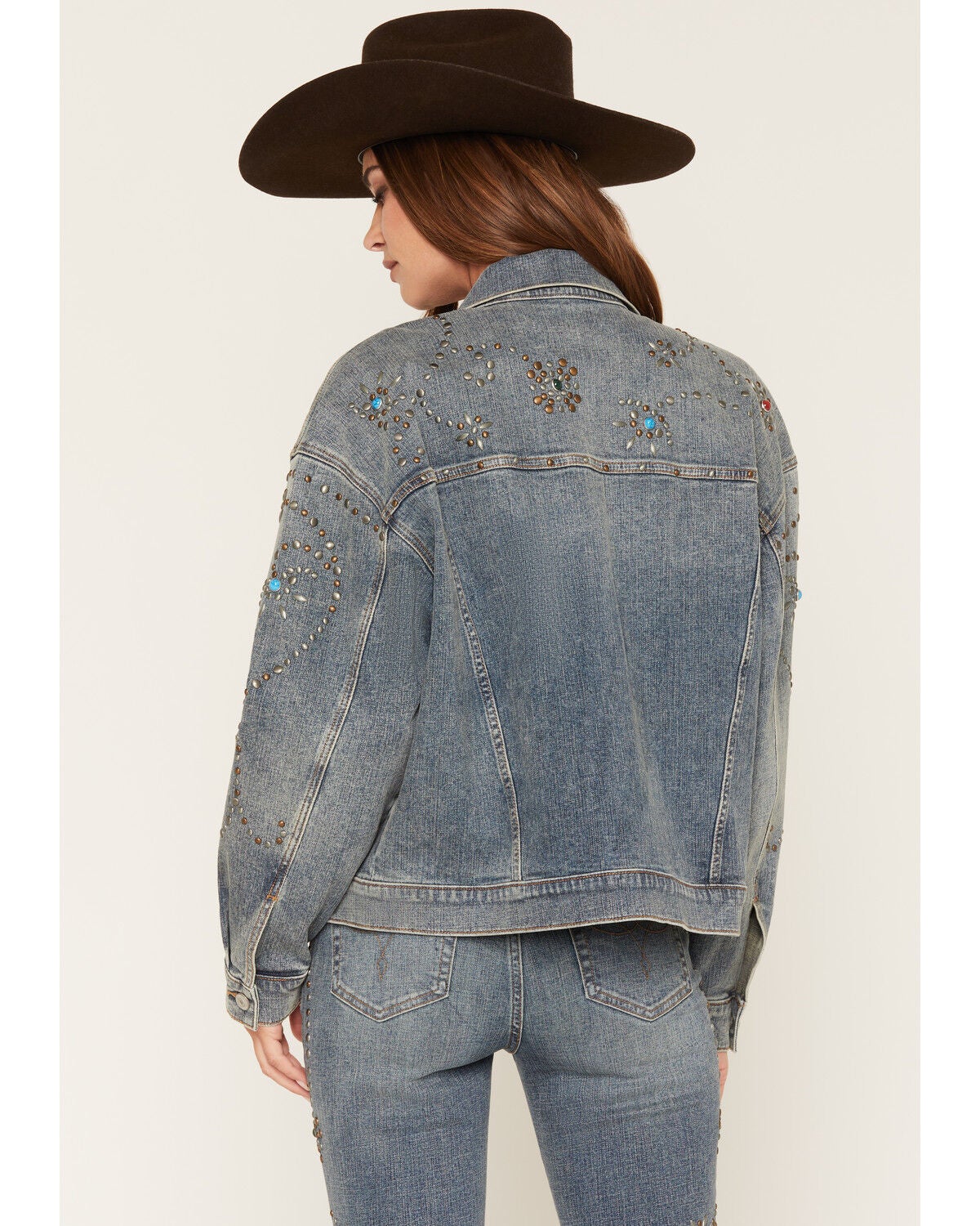 Image #4 - Shyanne Women's Spirit Studded Oversized Denim Jacket, Medium Wash, hi-res