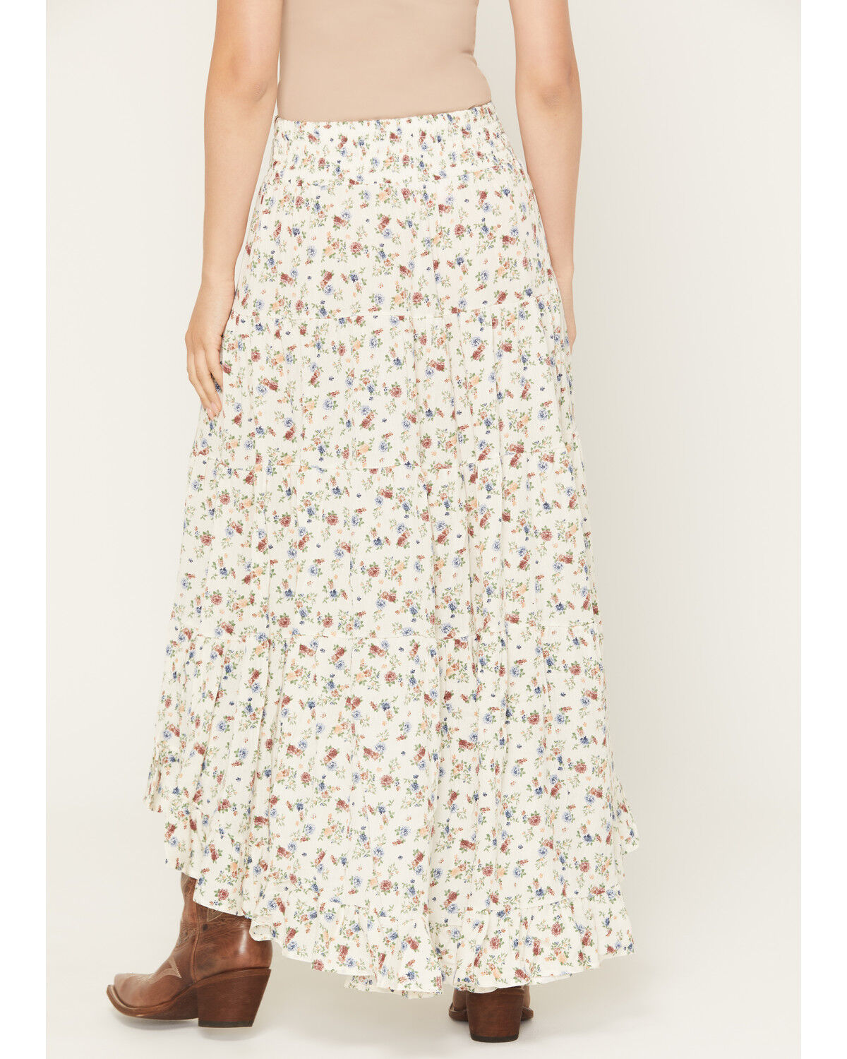 Wild Moss Women's Floral Print High-Low Midi Skirt