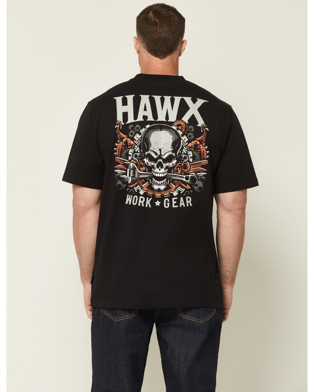 Hawk Men's Skull Short Sleeve Graphic Work T-Shirt, Black, hi-res