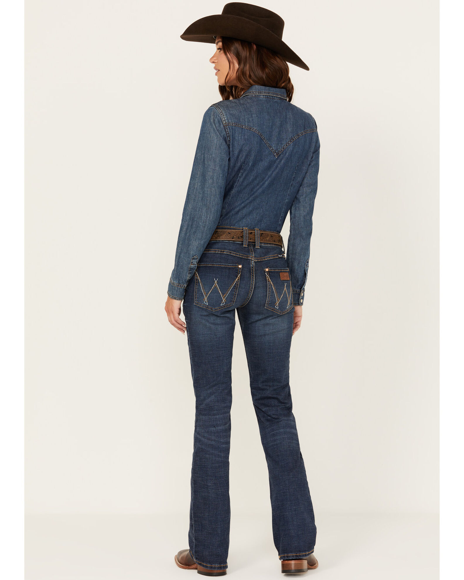 Image #3 - Wrangler Women's Mae Premium Patch Boot Cut Jeans, Blue, hi-res