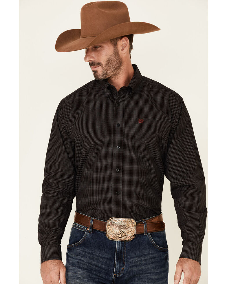 Cinch Men's Black Check Plaid Long Sleeve Button-Down Western Shirt , Black, hi-res