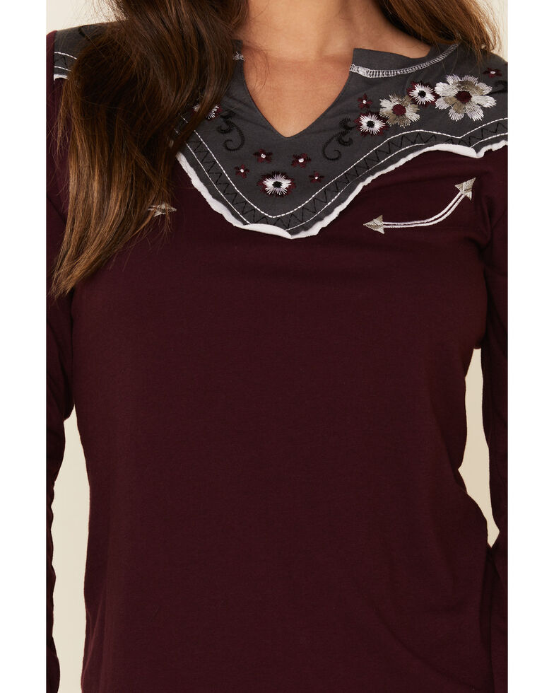 Panhandle Women's Retro Jersey Embroidered Long Sleeve Tee , Maroon, hi-res