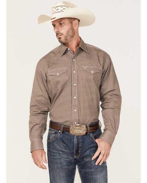Stetson Men's North Arrow Geo Print Long Sleeve Snap Western Shirt , Grey, hi-res