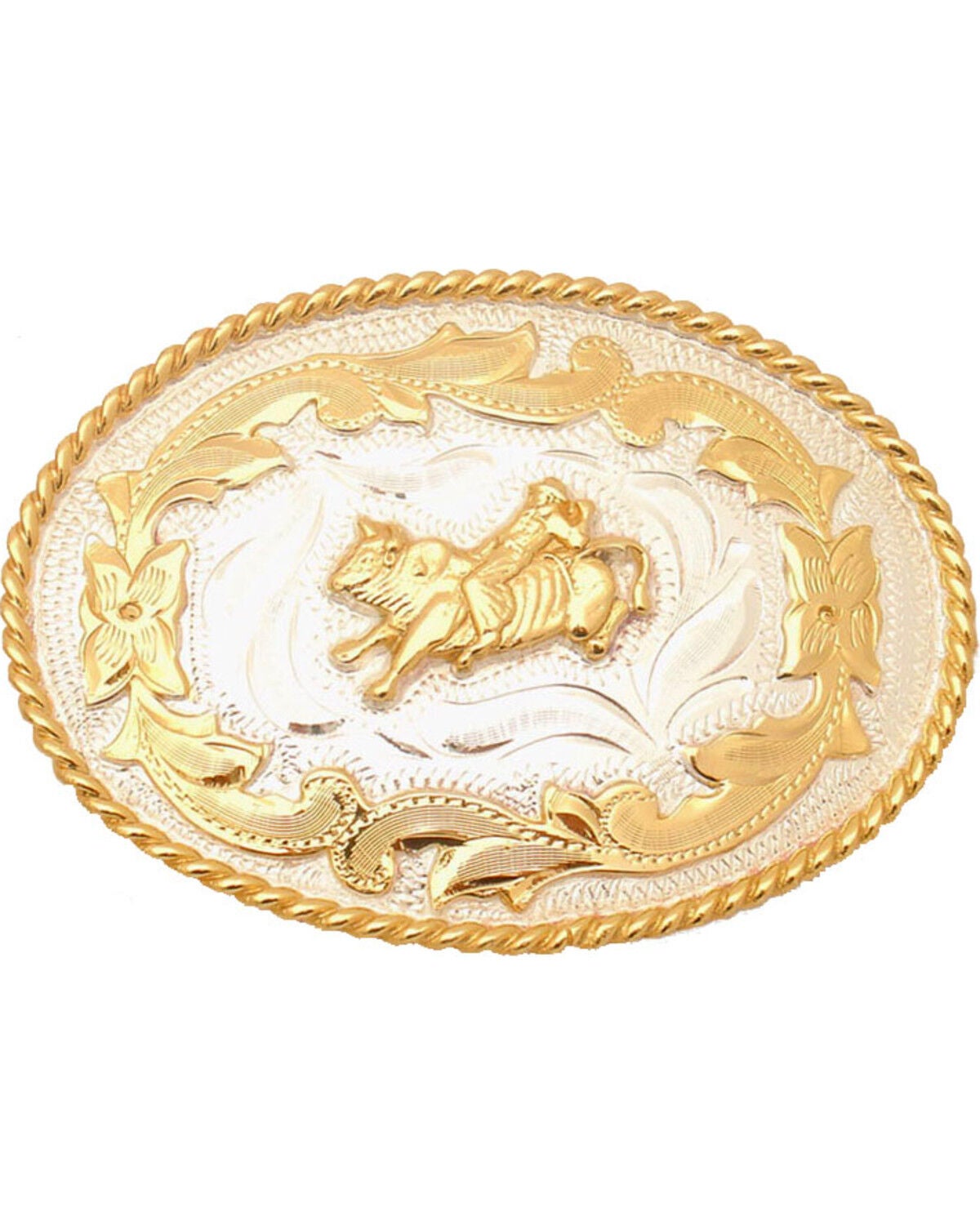 Western Express Men's Gold Small Bullrider Belt Buckle, Silver, hi-res