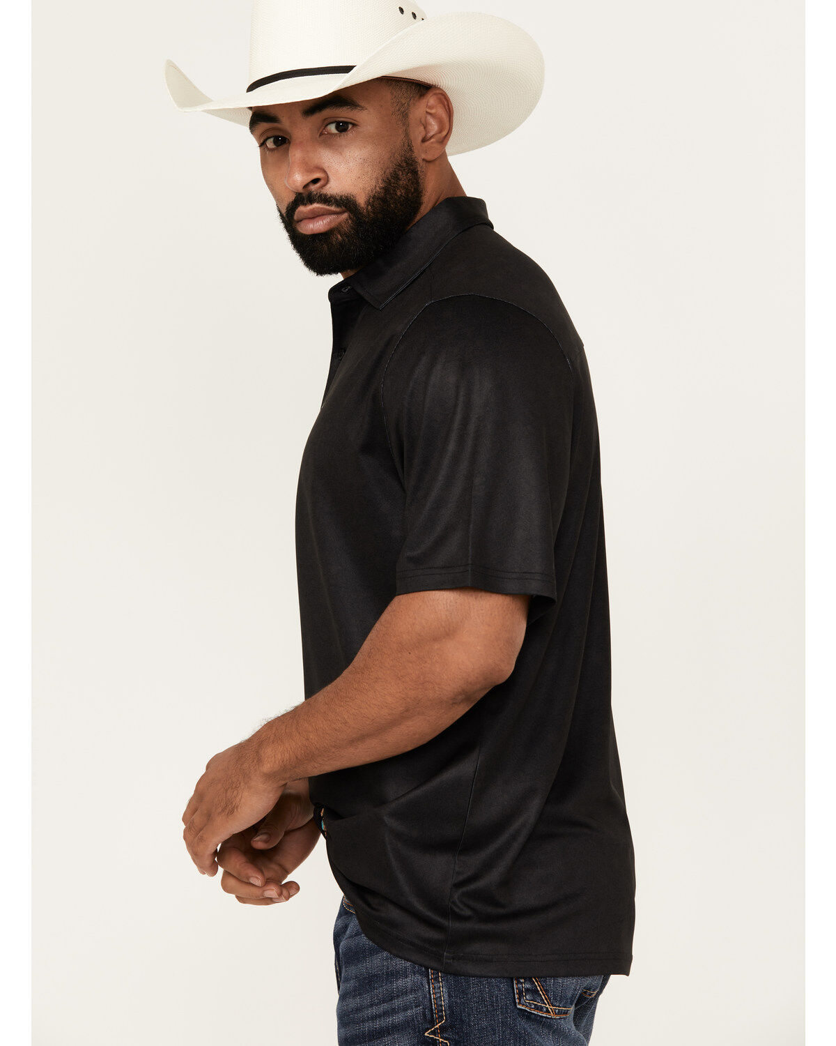 Image #2 - Cinch Men's ARENAFLEX Solid Short Sleeve Polo Shirt, Black, hi-res