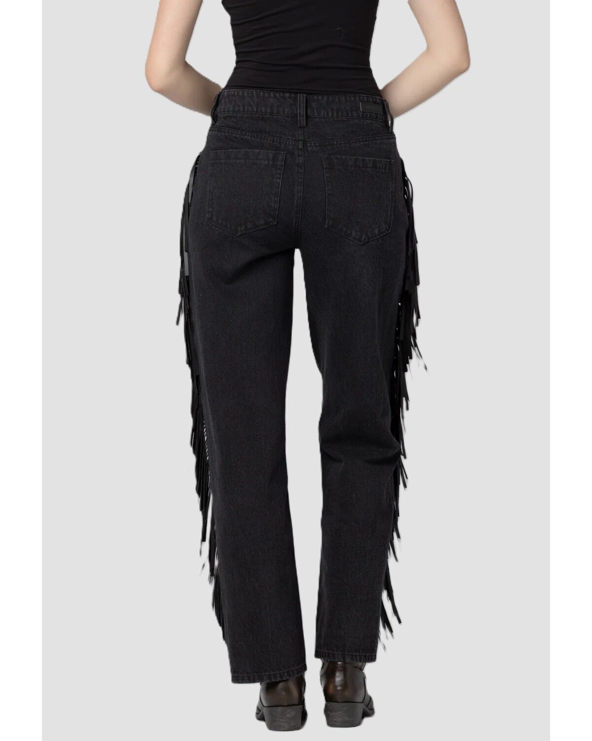Image #2 - BLANKNYC Women's Mid Rise Fringe Straight Denim Jeans, Black, hi-res