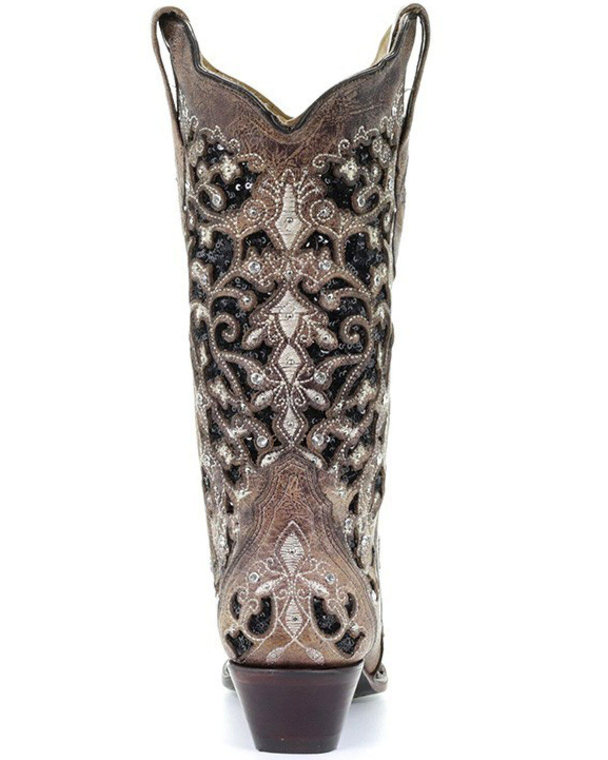 Womens Western Boots Floral Embroidered Black Leather Snip Toe 