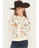 Image #1 - Shyanne Girls' Cassi Conversational Fringe Pullover Sweatshirt, Cream, hi-res