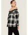 Image #3 - Wild Moss Women's Plaid Navy Off The Shoulder Top, Black, hi-res