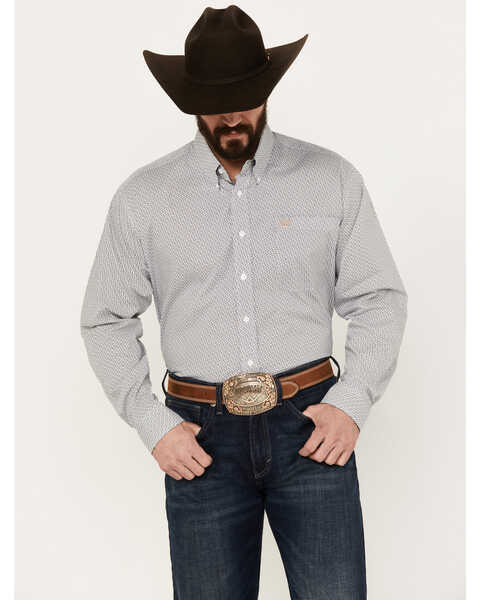 Cinch Men's Geo Print Long Sleeve Button-Down Stretch Western Shirt, White, hi-res