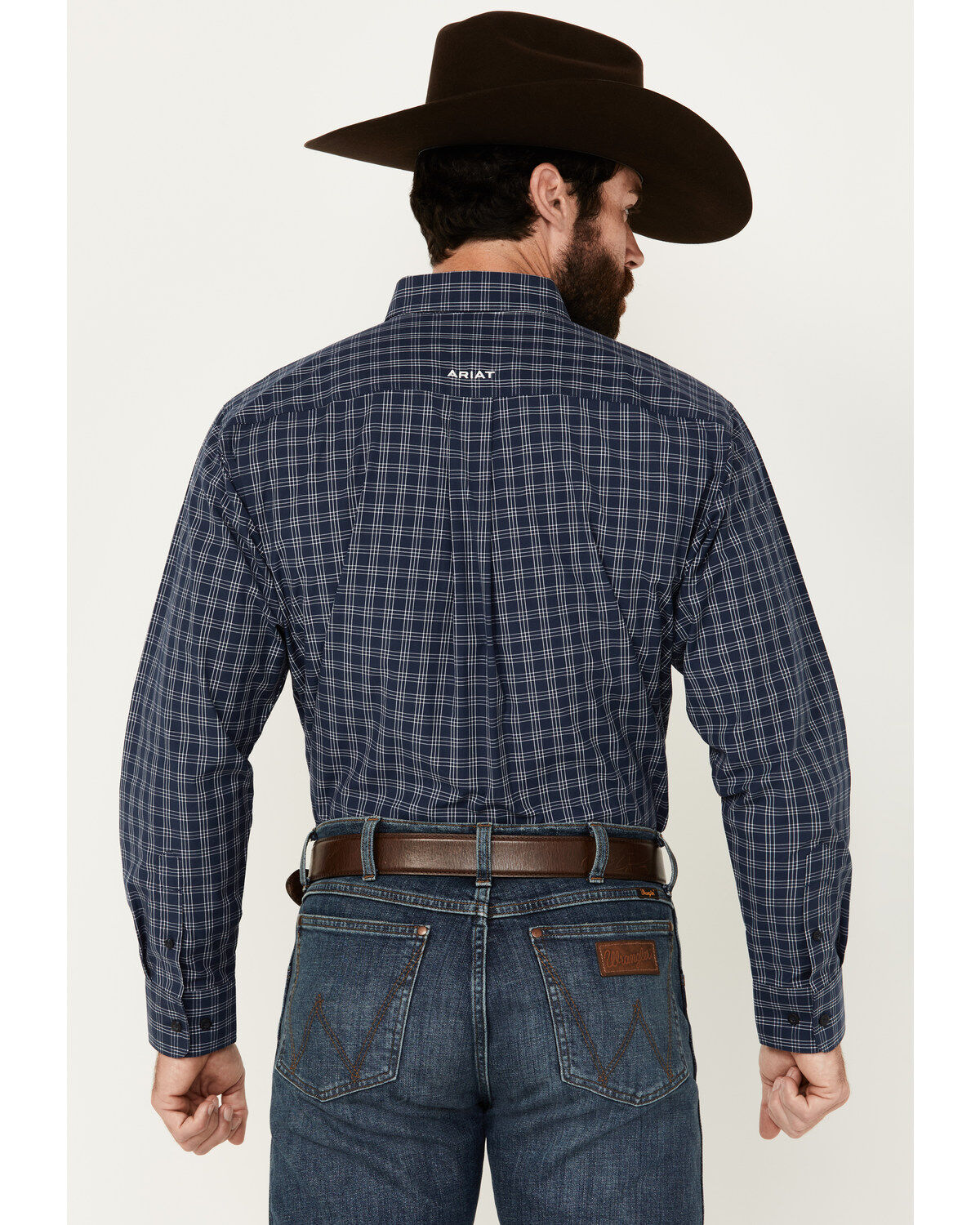 Image #4 - Ariat Men's Prestcot Windowpane Plaid Print Long Sleeve Performance Shirt, Navy, hi-res