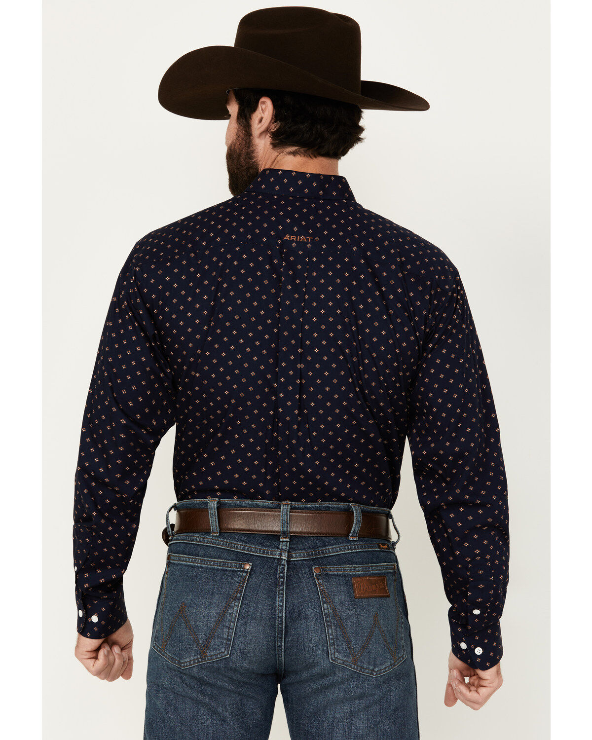 Image #4 - Ariat Men's Kaiser Diamond Print Long Sleeve Button-Down Western Shirt, Dark Blue, hi-res