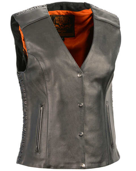 Milwaukee Leather Women's Phoenix Stud Embroidered Snap Front Vest - 5X, Black, hi-res