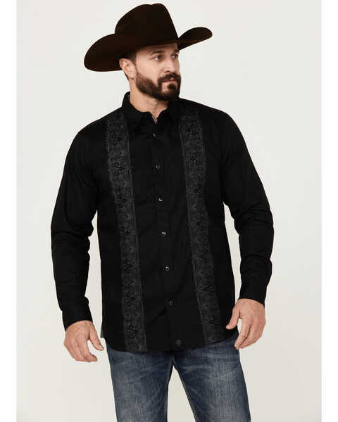 Moonshine Spirit Men's Embroidered Long Sleeve Snap Western Shirt , Black, hi-res