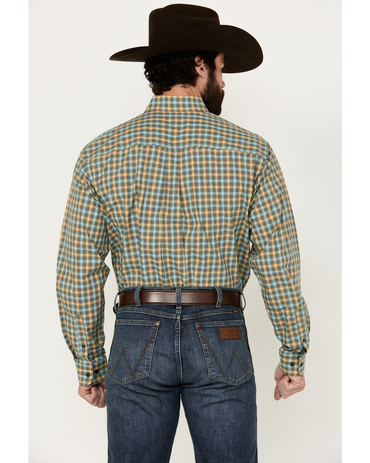 Image #4 - Cinch Men's Plaid Print Long Sleeve Button-Down Western Shirt, Turquoise, hi-res