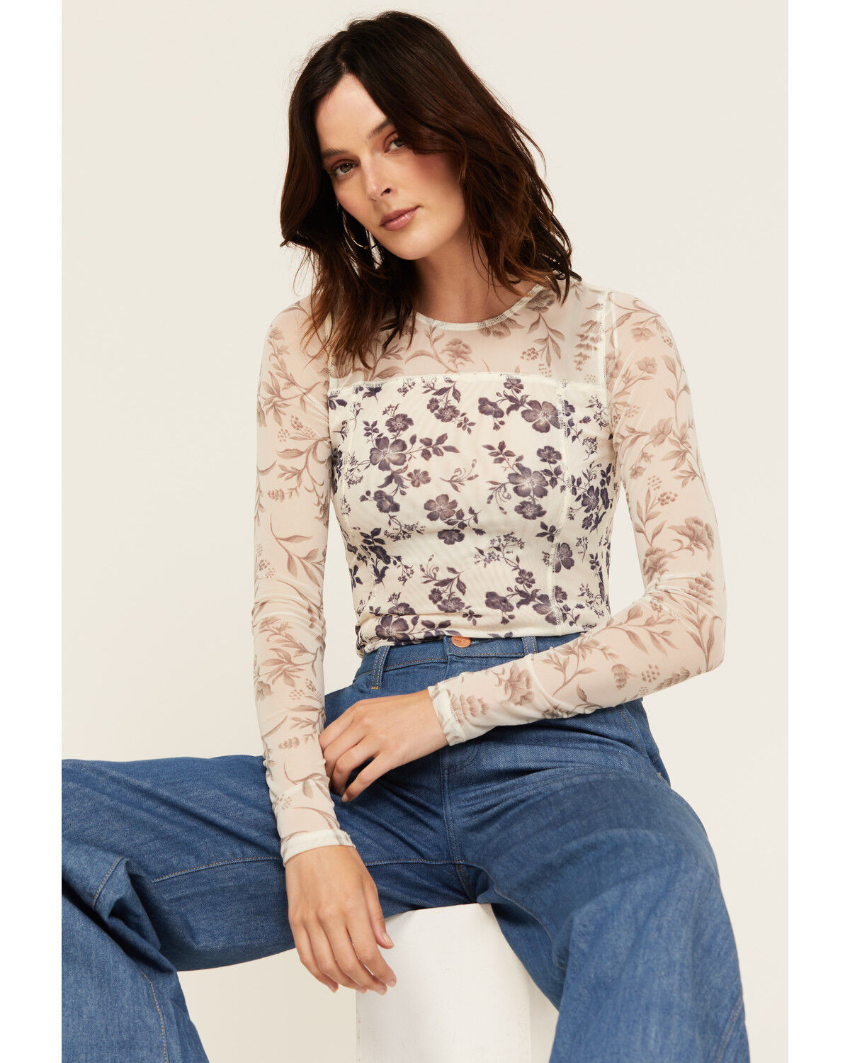 Image #1 - Free People Women's Betty's Garden Long Sleeve Top, Natural, hi-res