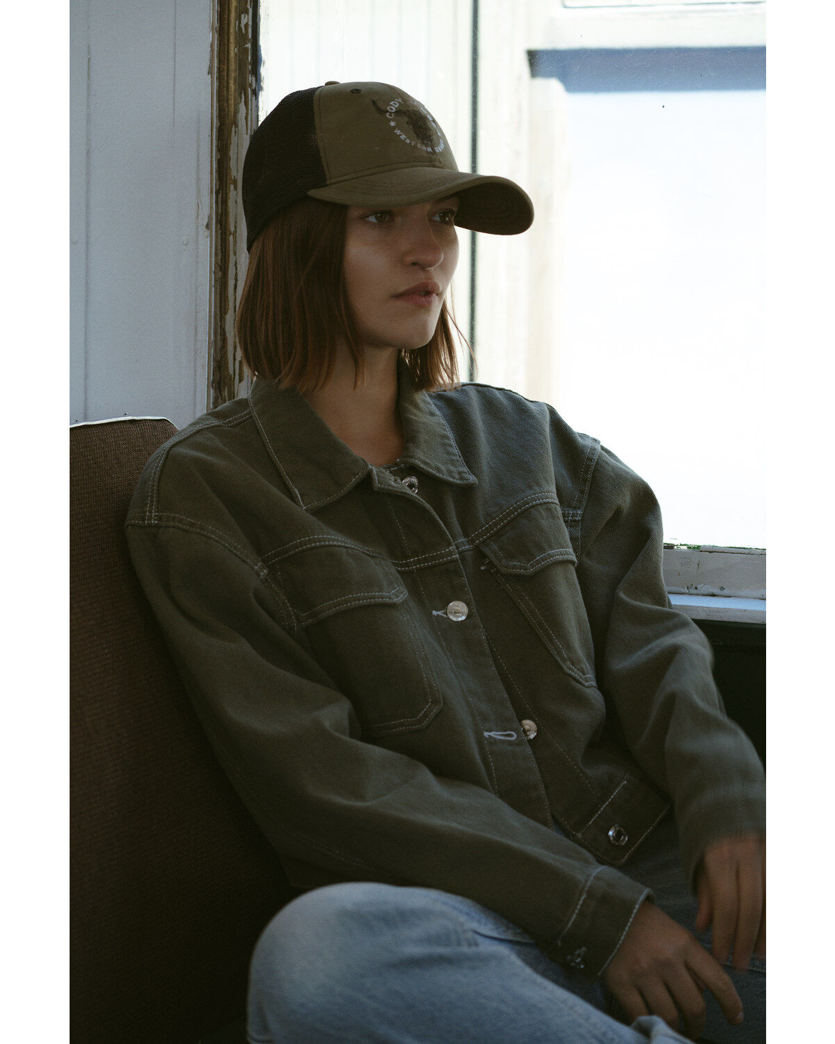 Image #1 - Sadie & Sage Women's Olive Cropped Shacket, , hi-res