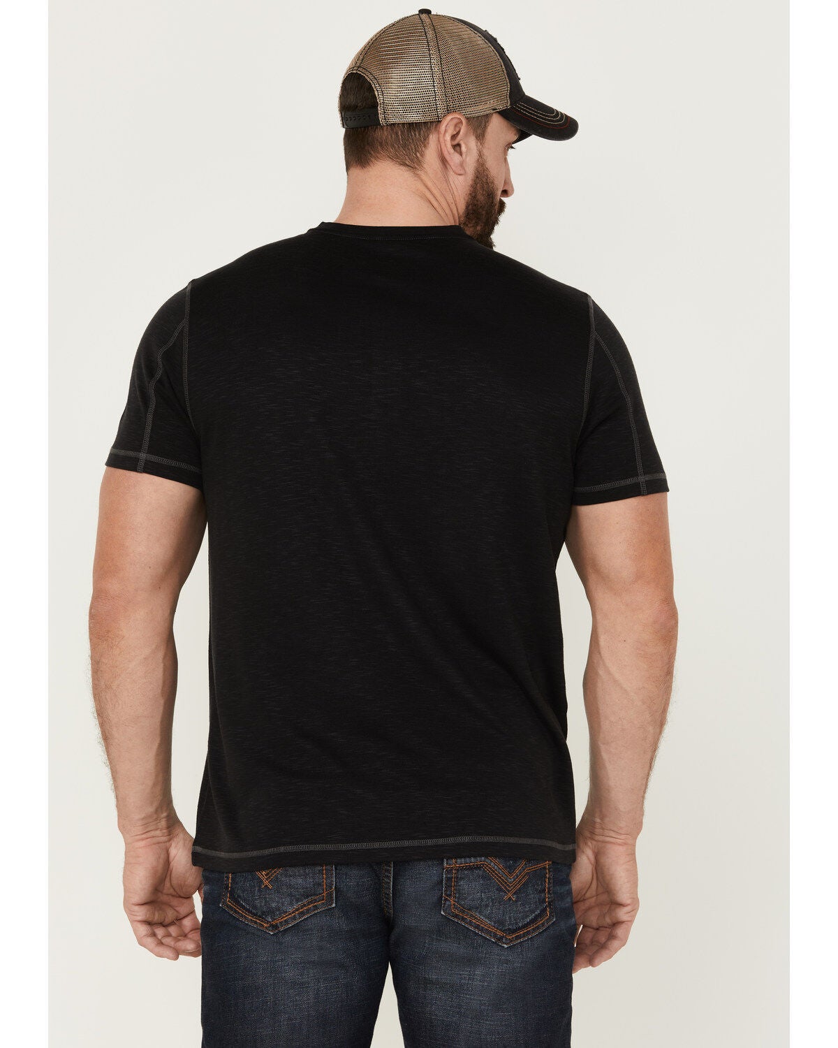 Black Slub Henley Short Sleeve 