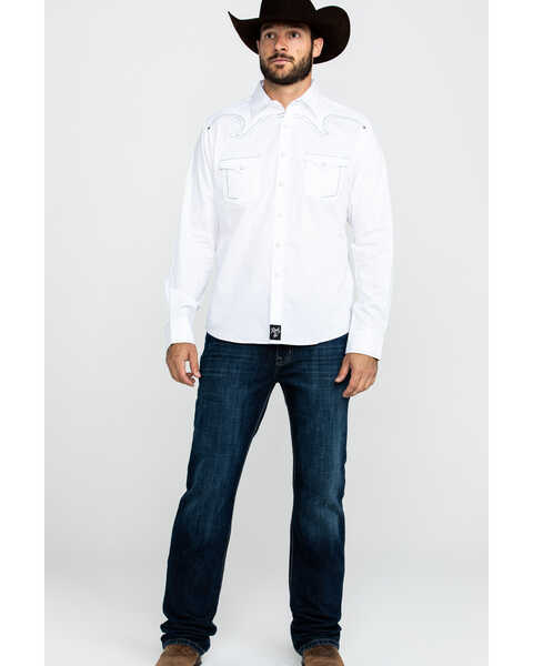 Image #6 - Rock 47 By Wrangler Men's White Solid Long Sleeve Western Shirt , , hi-res