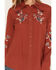 Image #3 - Shyanne Women's Linden Floral Embroidered Long Sleeve Pearl Snap Western Shirt, Brick Red, hi-res