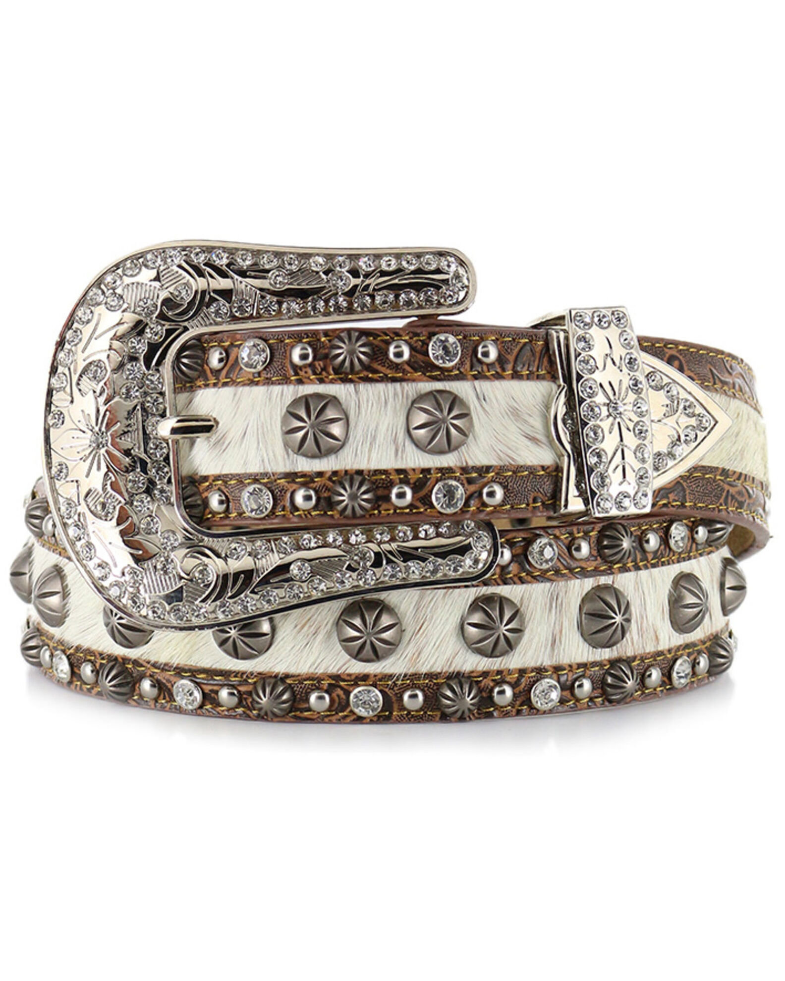 Image #1 - Angel Ranch Women's Hair-On Hide Concho Belt, Brown, hi-res