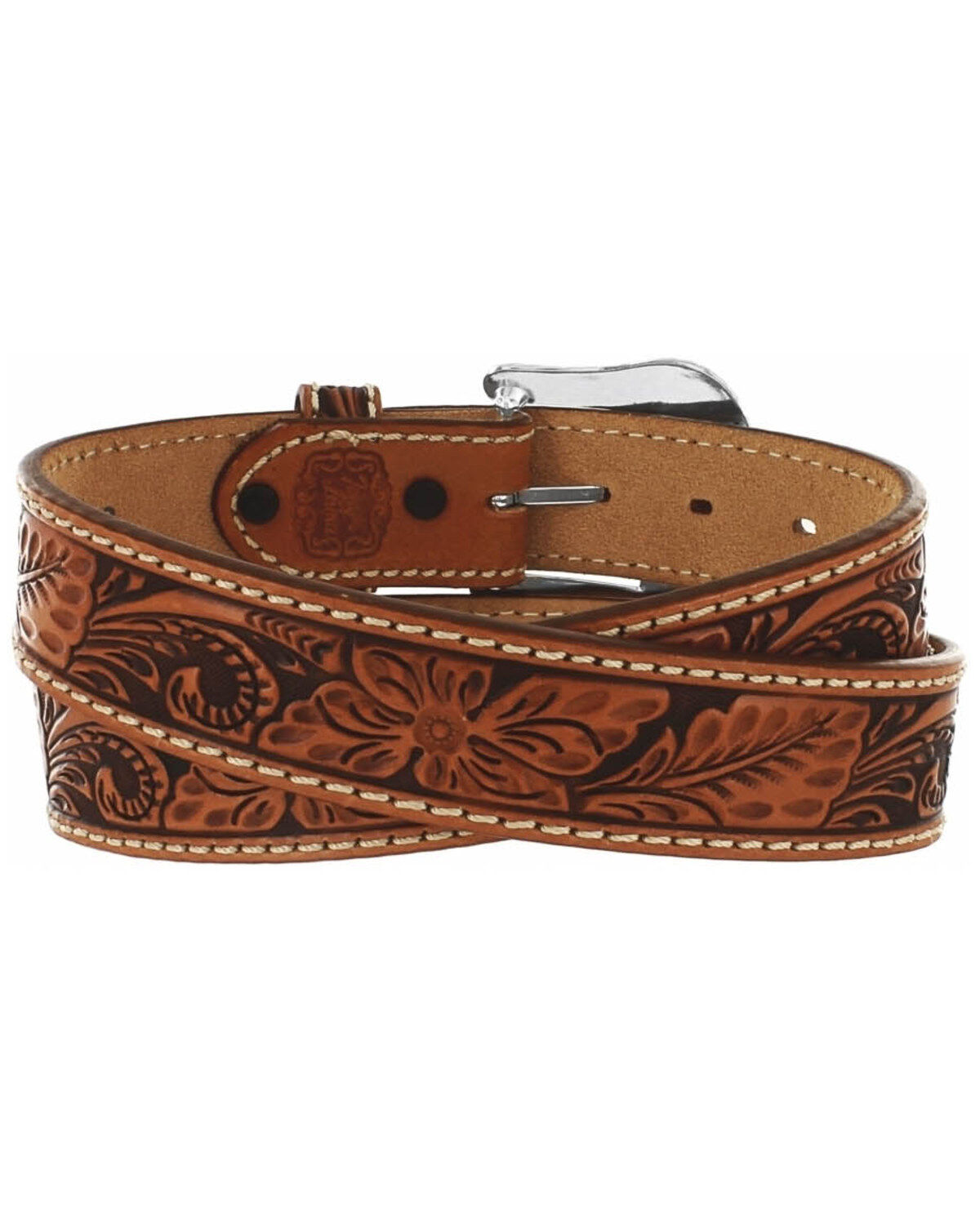 Image #4 - Tony Lama Men's Tooled leather Belt, Tan, hi-res