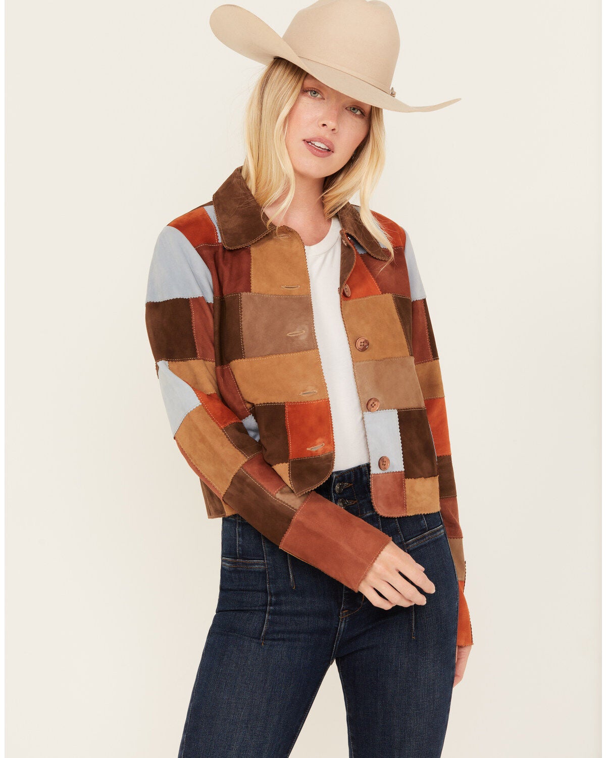 Shyanne Women's Short Patchwork Jacket, Caramel, hi-res