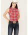 Image #1 - Wrangler Women's Sleeveless Plaid Print Snap Western Shirt, Red, hi-res