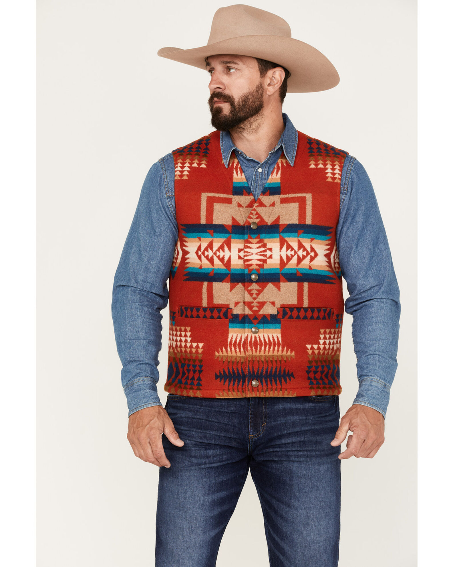 Pendleton Men s Gorge All Over Print Quilted Snap Vest Boot Barn