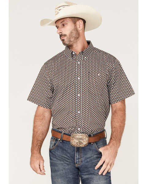 RANK 45® Men's Turbo Geo Print Button-Down Western Shirt , Brown, hi-res