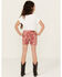 Image #3 - Panhandle Girls' Bandana Print Stretch Denim Shorts, Red, hi-res