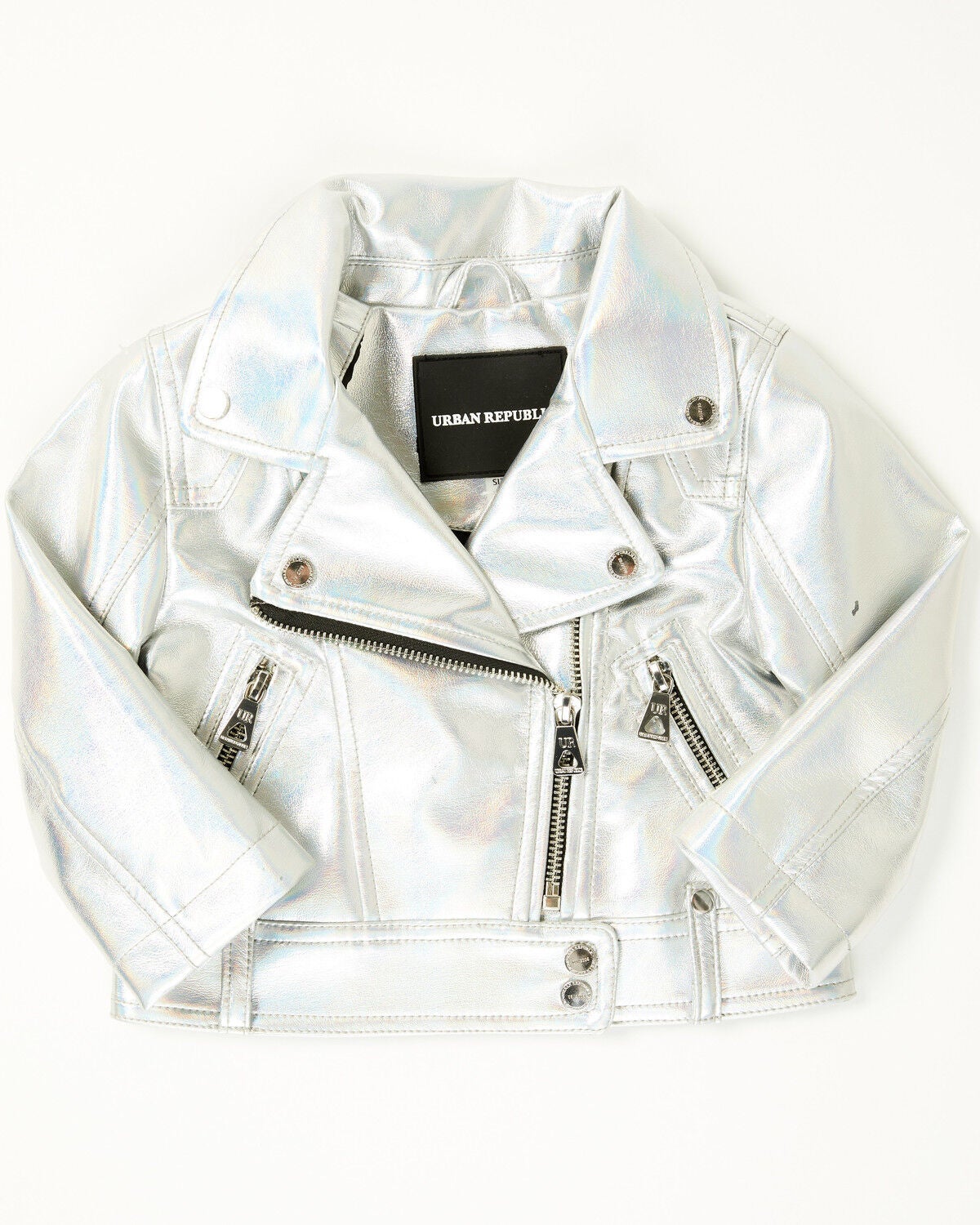 Urban Republic Toddler Girls' Metallic Faux Leather Jacket, Silver, hi-res