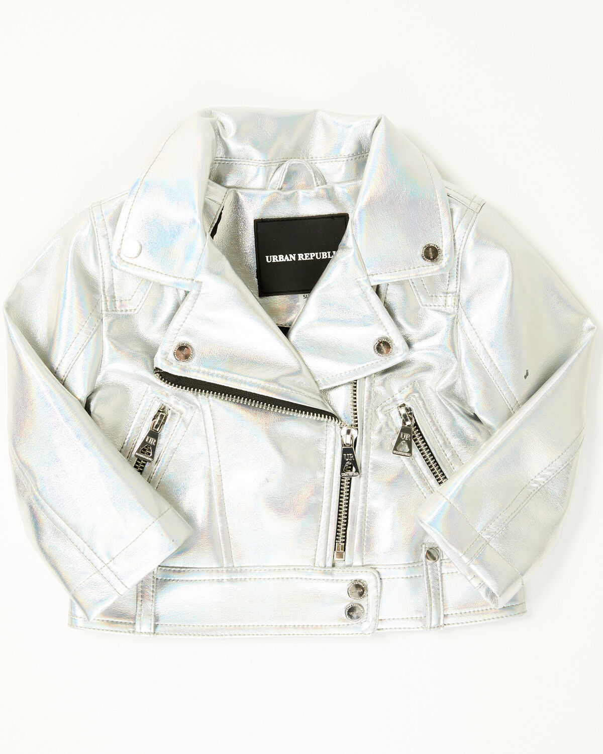 Image #1 - Urban Republic Toddler Girls' Metallic Faux Leather Jacket, Silver, hi-res
