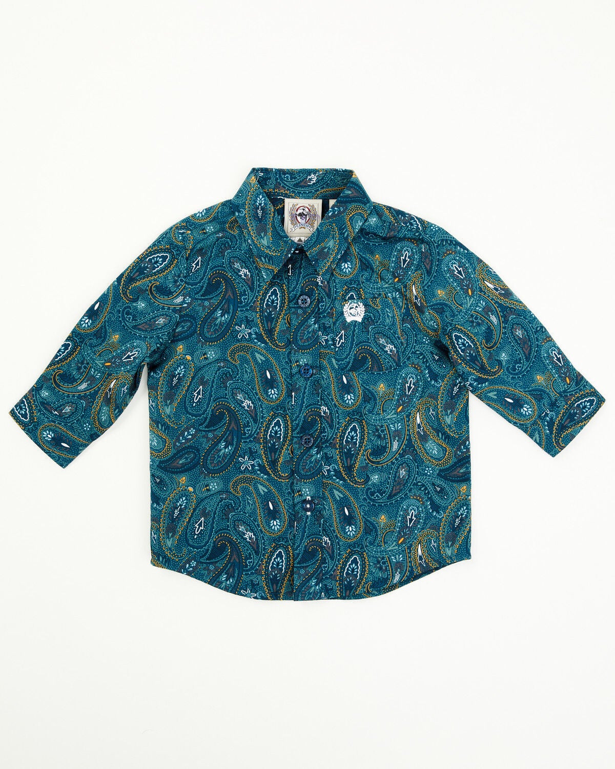 Cinch Infant Boys' Paisley Print Long Sleeve Button-Down Western Shirt, Blue, hi-res