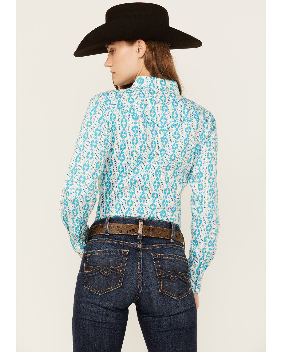 Image #4 - Cowgirl Hardware Women's Southwestern Print Long Sleeve Snap Western Shirt, Turquoise, hi-res