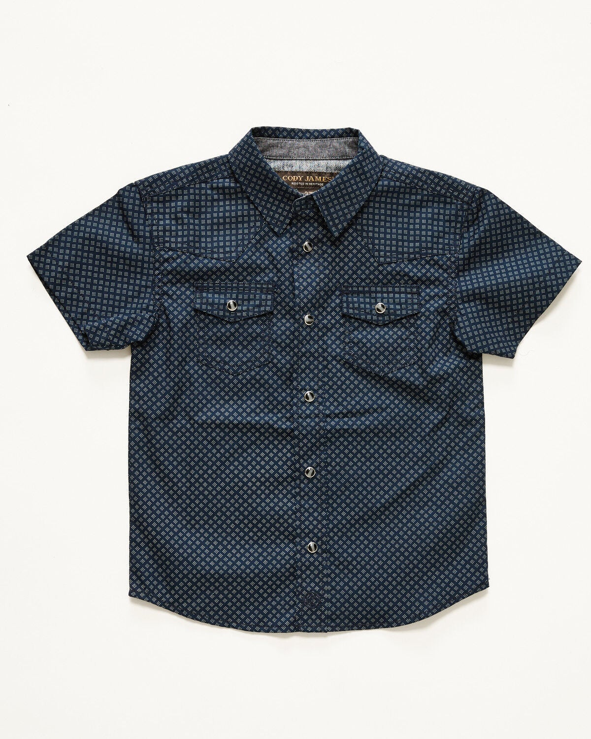 Cody James Toddler Boys' Tripp Geo Print Short Sleeve Snap Western Shirt, Navy, hi-res