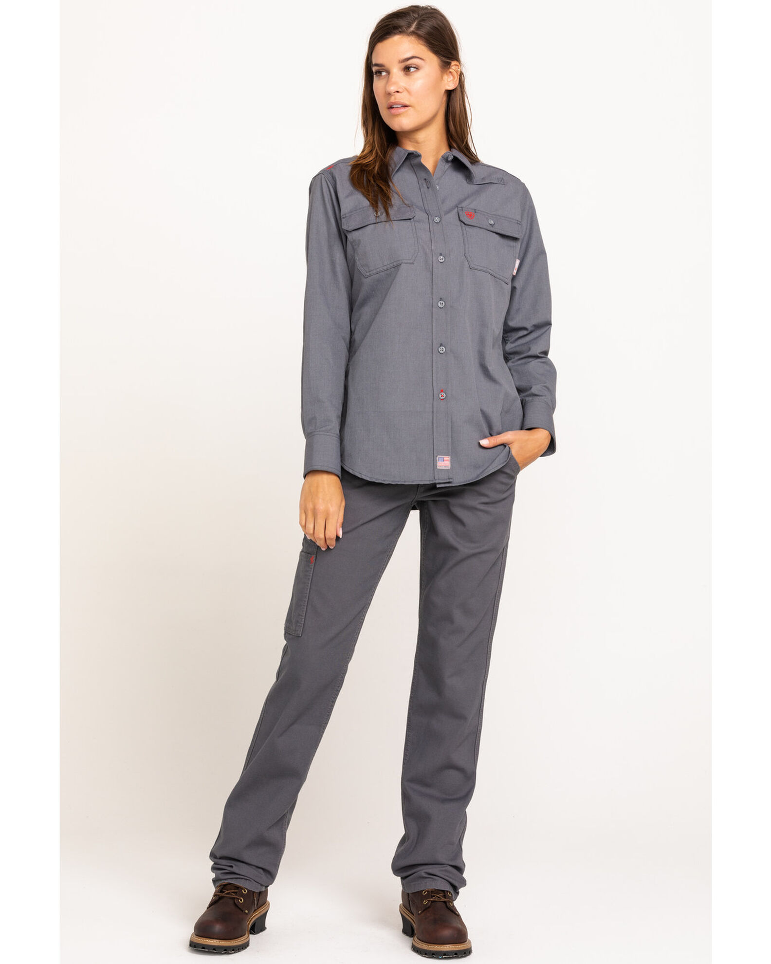 Image #6 - Ariat Women's FR Duralight Stretch Canvas Straight Leg Pants, Grey, hi-res
