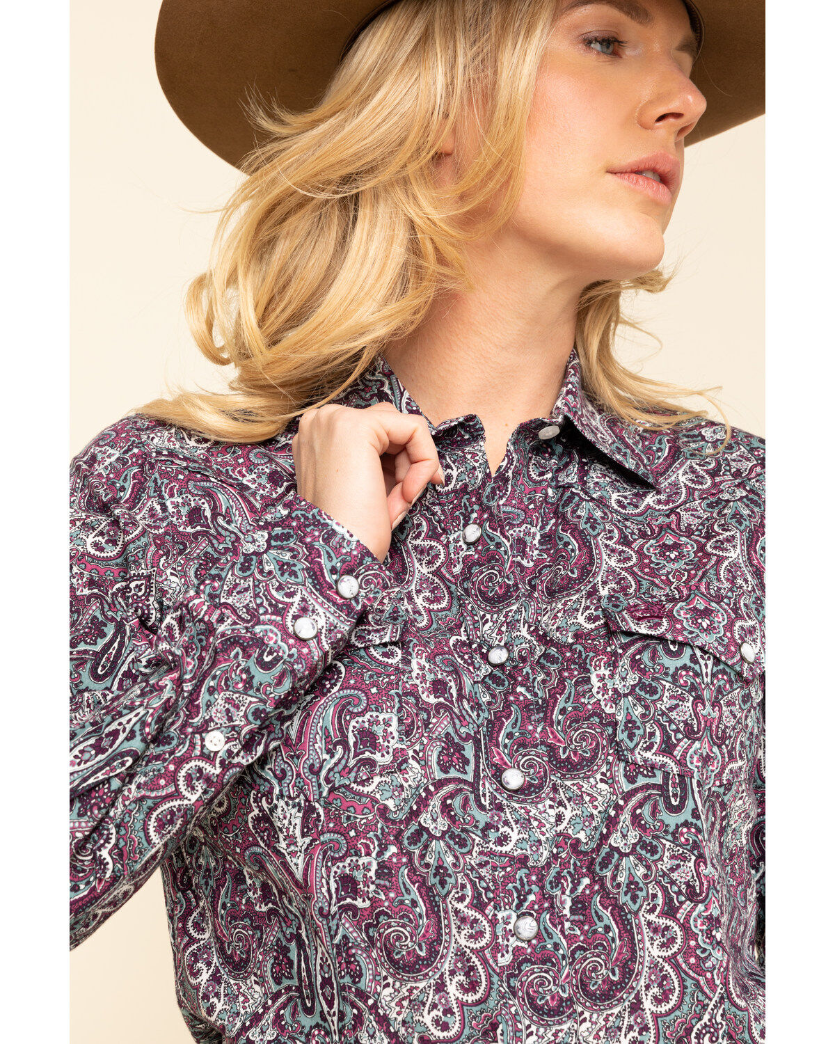 Women's purple paisley shirt clearance