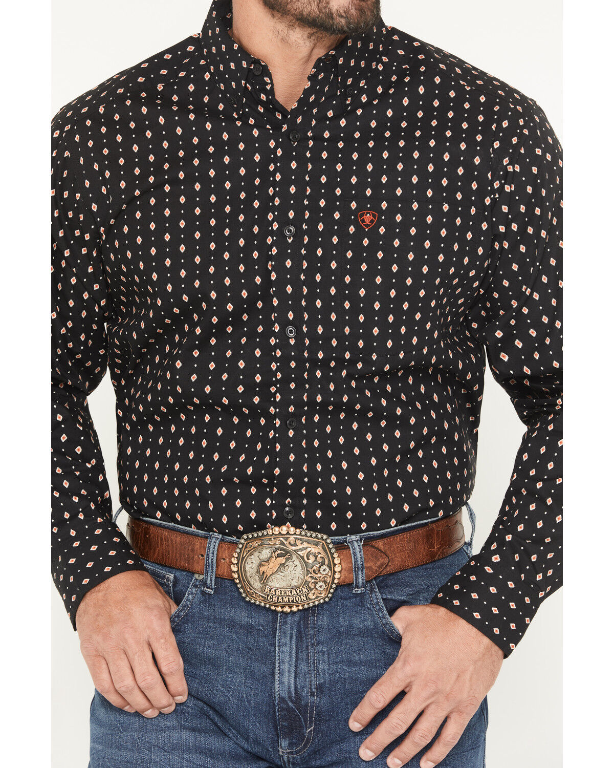 Image #3 - Ariat Men's Thorn Geo Print Long Sleeve Button-Down Western Shirt, Black, hi-res
