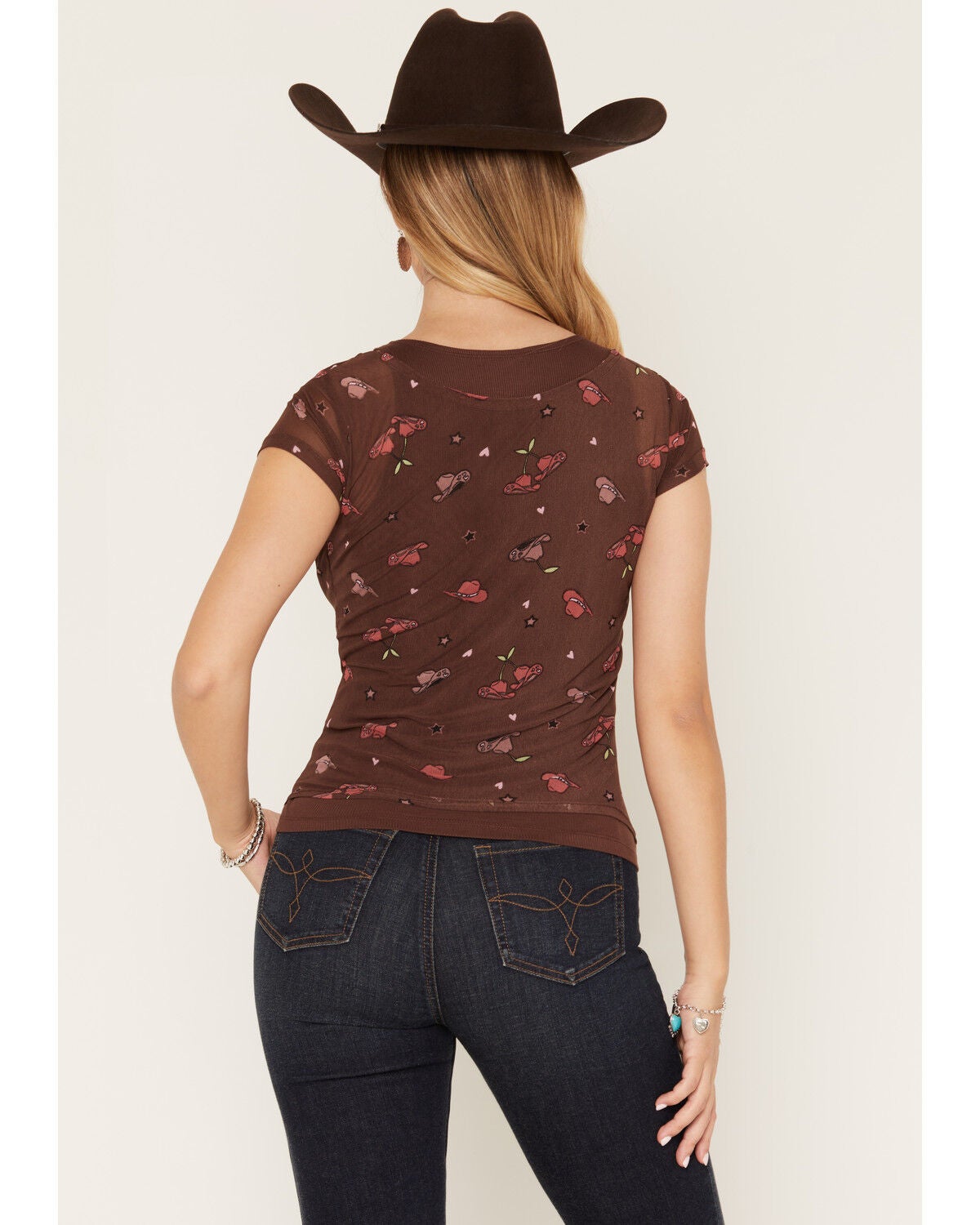 Image #4 - Wild Moss Women's Hat Print Mesh Short Sleeve Shirt, Brown, hi-res