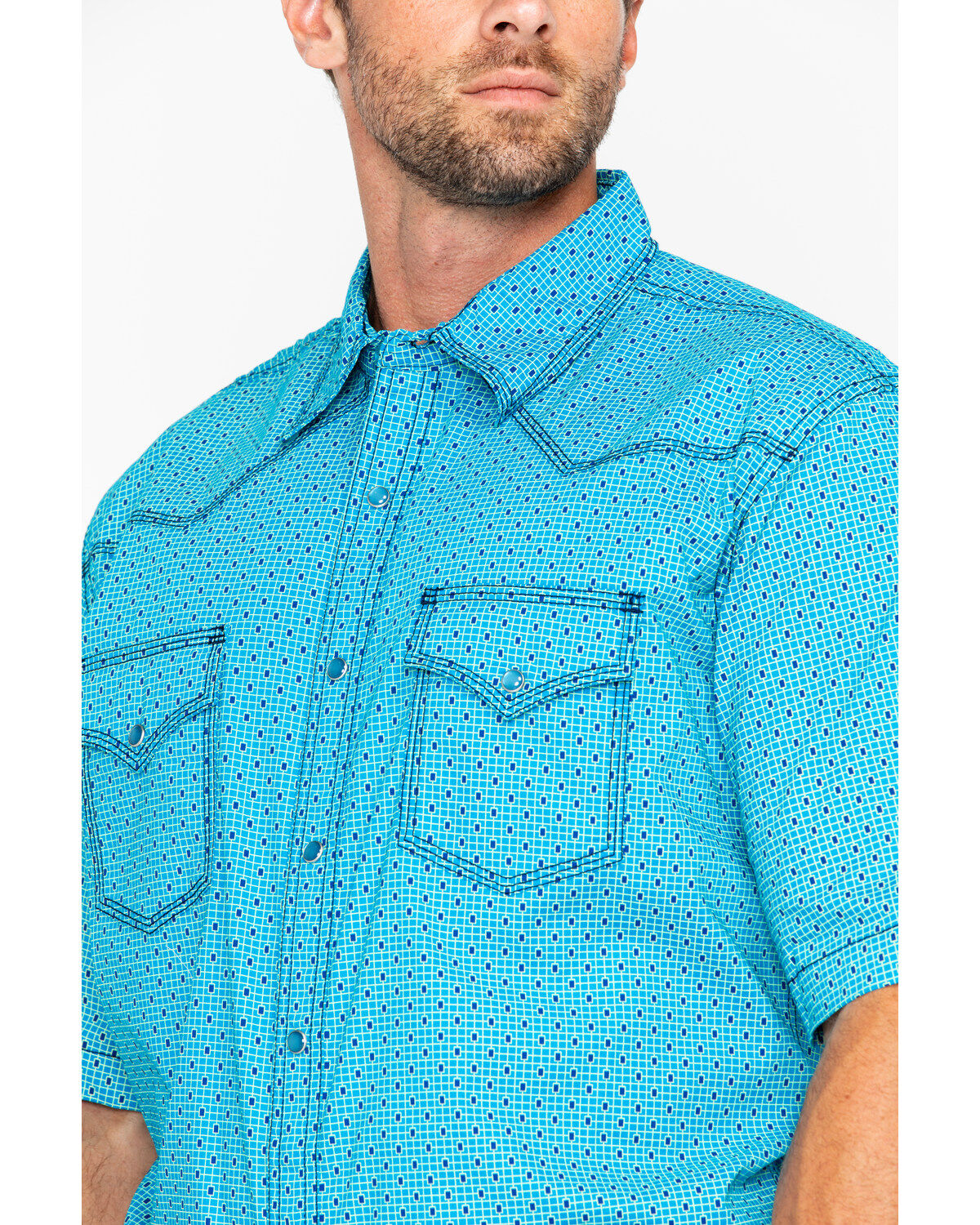 Image #4 - Wrangler 20X Men's Competition Geo Print Short Sleeve Snap Western Shirt, , hi-res