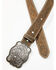 Shyanne Women's Floral Scroll Cross Buckle Belt, Dark Brown, hi-res