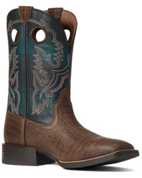 Image #1 - Ariat Men's Crocodile Print Sport Buckout Western Performance Boots - Broad Square Toe, Brown, hi-res