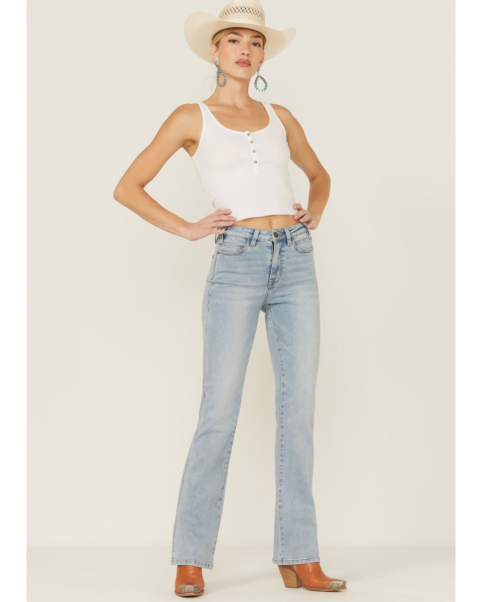 Rock Roll Denim Women s Light Wash High Rise Stretch Bootcut