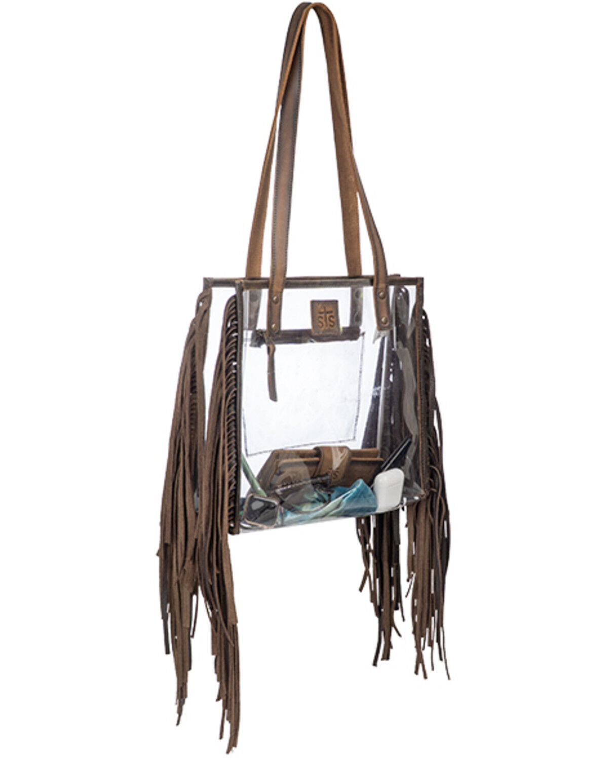 Image #2 - STS Ranchwear By Carroll Women's Clear Stadium Fringe Tote Bag, Brown, hi-res
