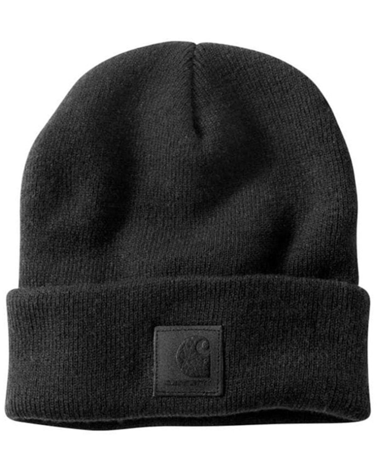 Image #1 - Carhartt Black Acrylic Tonal Label Watch Work Beanie, Black, hi-res