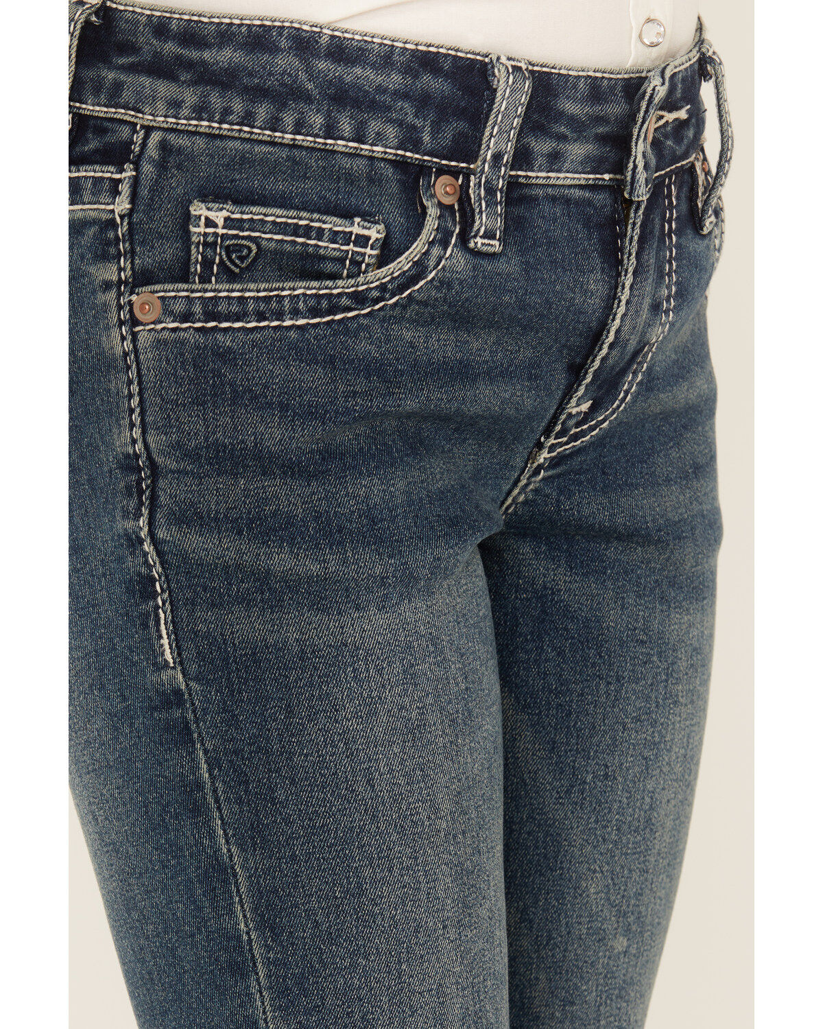 Image #2 - Rock & Roll Denim Girls' Medium Wash Cow Pocket Stretch Bootcut Jeans, Medium Wash, hi-res