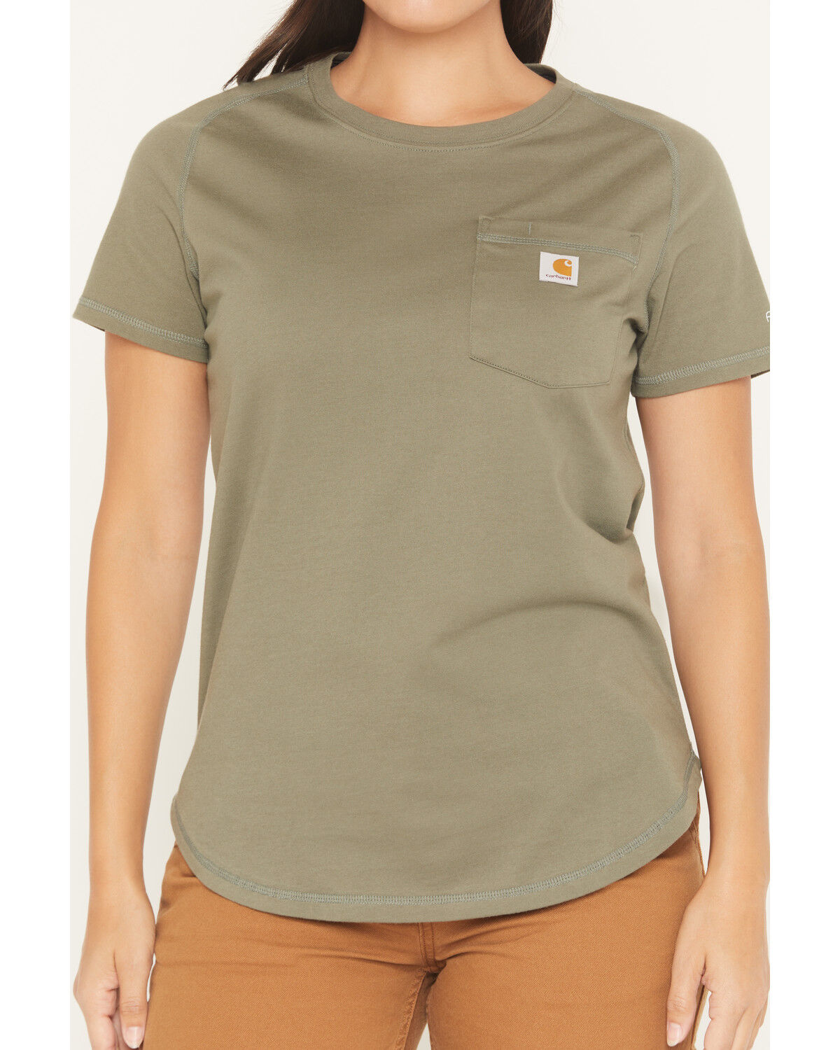 Image #3 - Carhartt Women's Force Relaxed Fit Midweight Short Sleeve Pocket Tee, Olive, hi-res